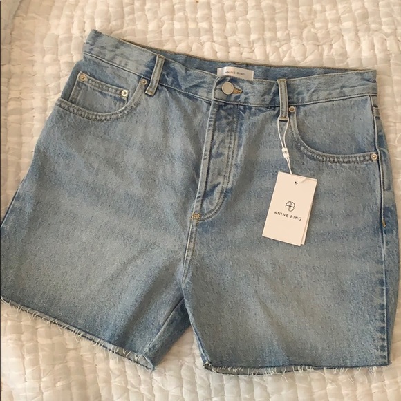 Anine Bing Raw Hem Cutoff Denim Shorts High Rise - Picture 5 of 8